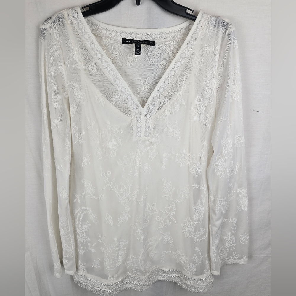 White House Black Market Whimsygoth White Lace Floral Shirt W/camisole Sz M